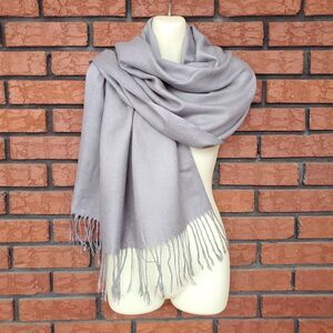 Pashmina Scarf Wrap Shawl 70% Cashmere 30% Seta Gray Old Money 28 x 68 + Fringe